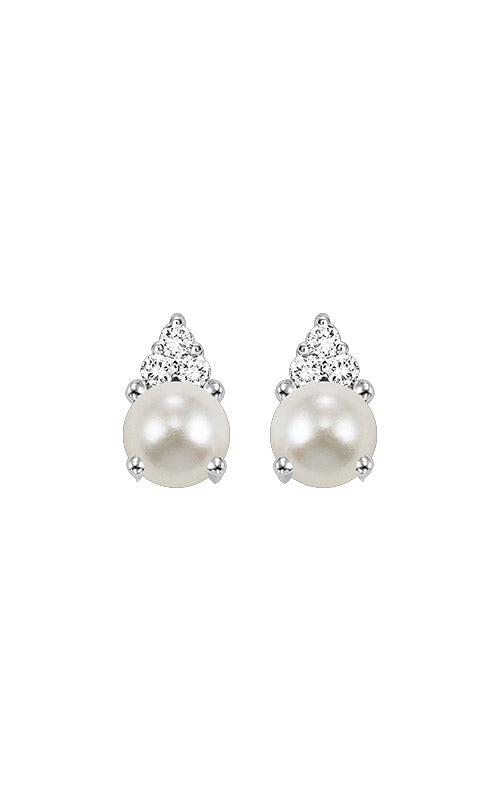 Albert's 10k White Gold 4mm 7/8ctw Pearl and 1/20ctw Diamond Stud Earrings FE4024-10