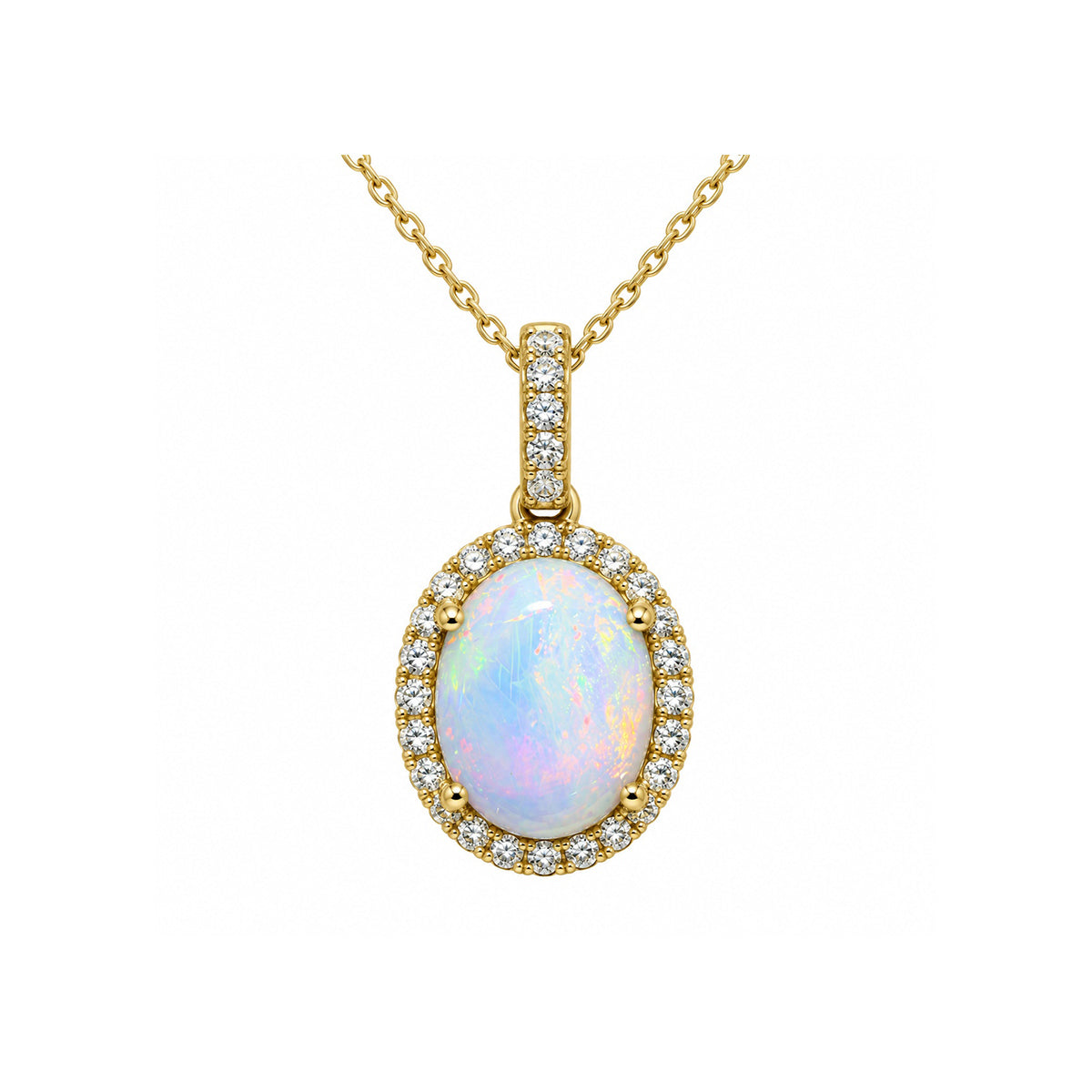 Albert's 14k Yellow Gold 1.70ct Oval Opal and .18ctw Diamond Necklace C4523F