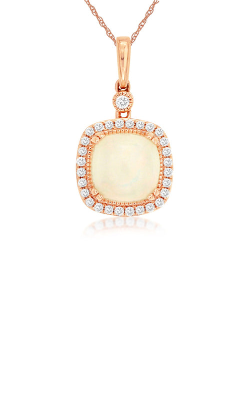 Albert's 14k Rose Gold 1.40ctw Cushion Opal and .18ctw Diamond Necklace with 18" Chain PC7497F