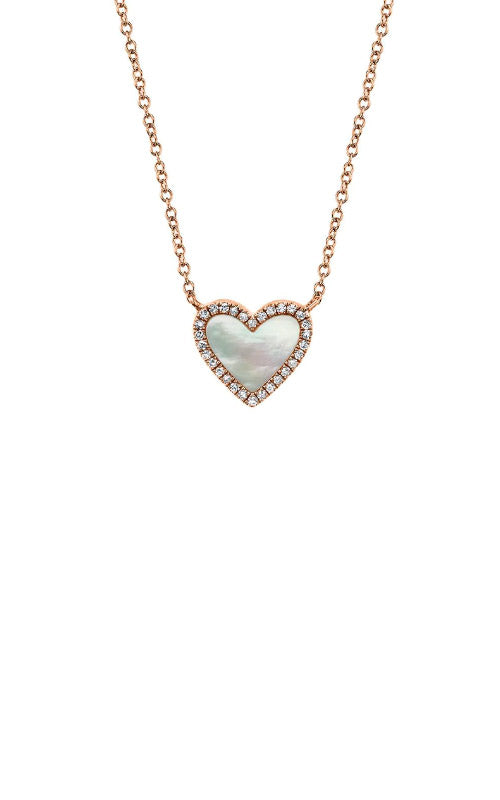 Shy Creation 14k Rose Gold .65ctw Mother of Pearl Heart Necklace SC55012463