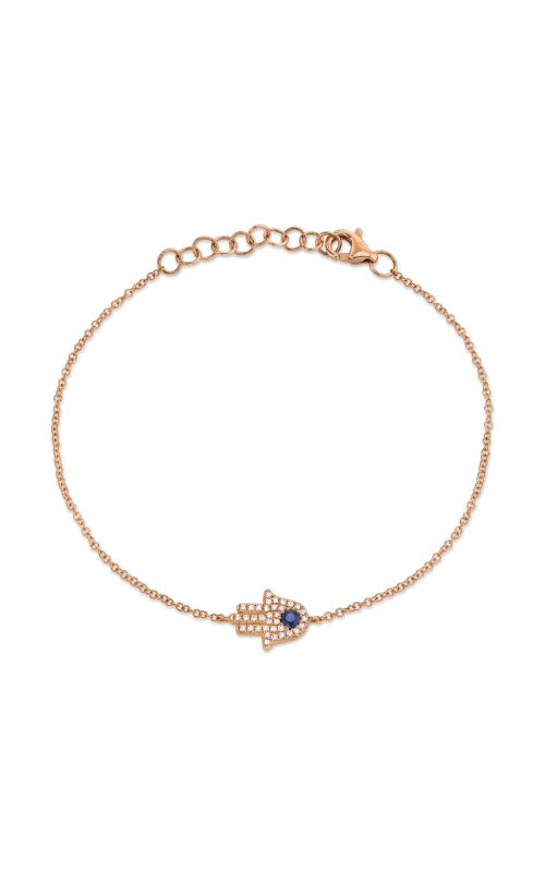 Shy Creation 14k Rose Gold .17ctw Diamond and Blue Sapphire Hamsa Bracelet SC55005296