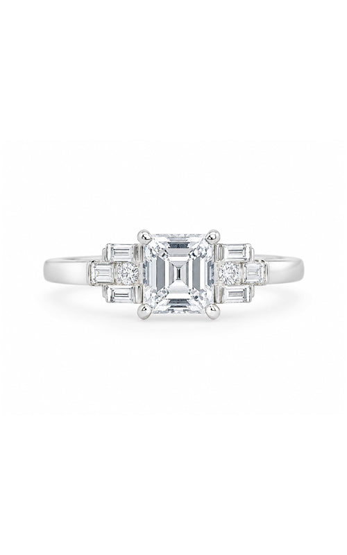 Ashley Lauren 14k White Gold .95ct Asscher Cut,  .14ct Baguette and .02 Round Diamond Engagement Ring ALC309-262