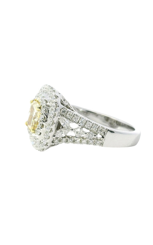 Albert’s 18K White Gold 1.10CT Cushion Fancy Yellow .88CTW Melee Halo Diamond Engagement Ring ER9502-C10