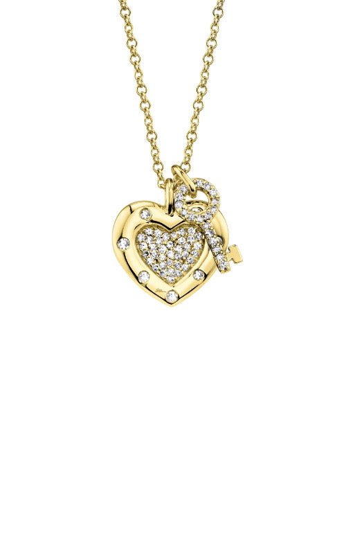 Shy Creation 14k Yellow Gold .18ctw Diamond Key Heart Necklace SC22005665