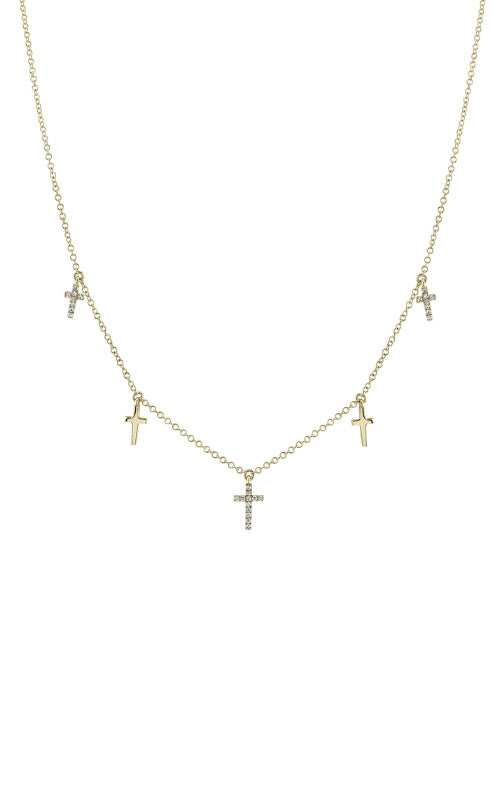 Shy Creation 14k Yellow Gold .09ctw Diamond Dangle Cross Necklace SC55020244