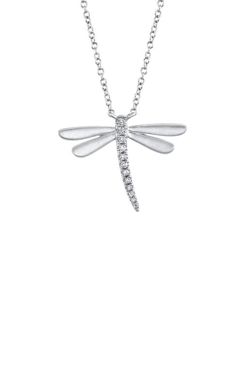 Shy Creation 14k White Gold .08ctw Diamond Dragonfly Necklace SC55020406