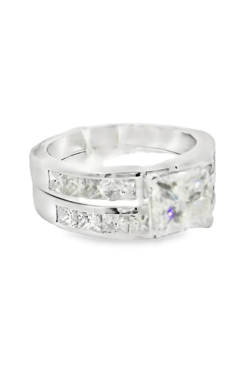 Albert's 14k White Gold 
4ct. Princess Cut Center and Surrounding Diamond Engagement and Wedding Band Set 6138WWB-4