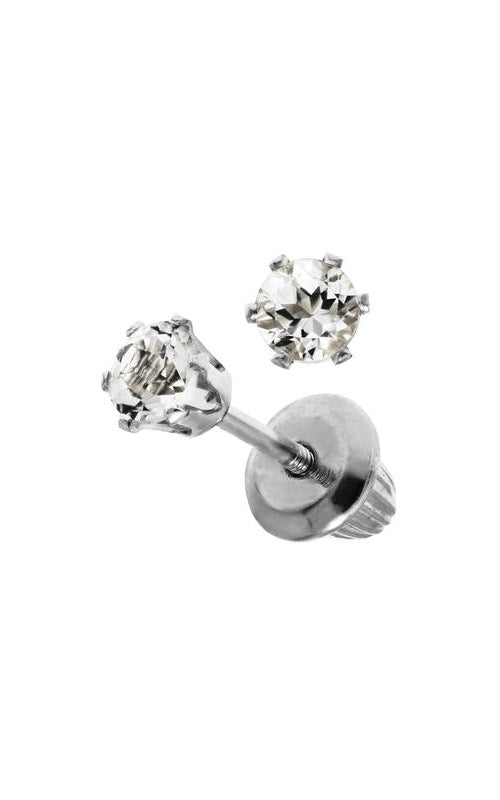 Albert's Kids 14k White Gold 3mm White Topaz Safety back Stud Earrings GEW25004