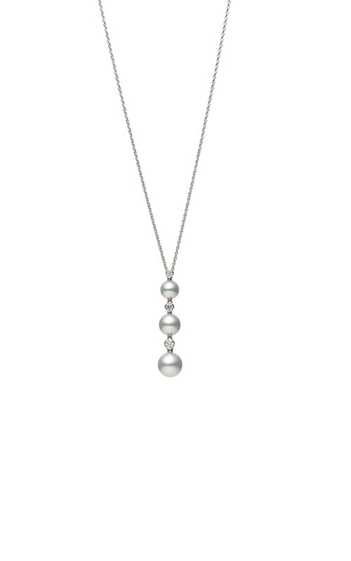 Mikimoto 18k White Gold  8.5-6.5mm Classic Akoya A+ Pearls and .18ctw Diamond Necklace MPQ10080ADXW