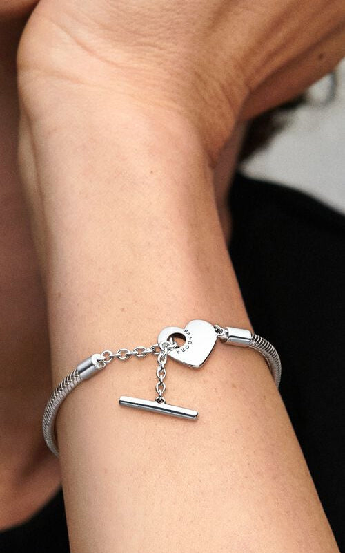 Pandora Moments Heart T-Bar Snake Chain Bracelet 599285C00-21