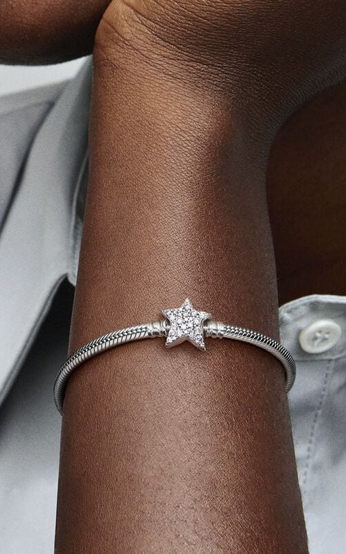 Pandora Moments Asymmetric Star Clasp Snake Chain Bracelet 599639C01-18