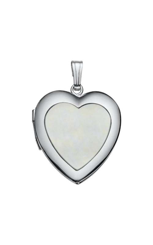 Albert's Sterling Silver 19mm Mother of Pearl Heart Locket with 18" Rolo Chain F1135