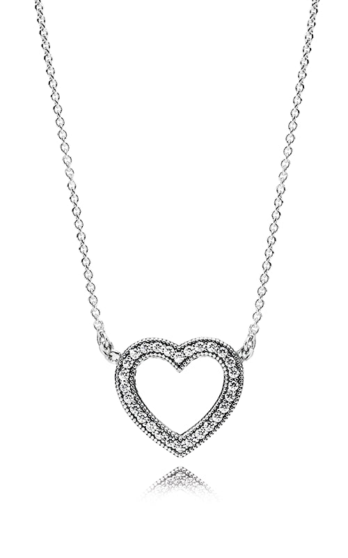 Sparkling Open Heart Clear CZ Necklace 590534CZ-45