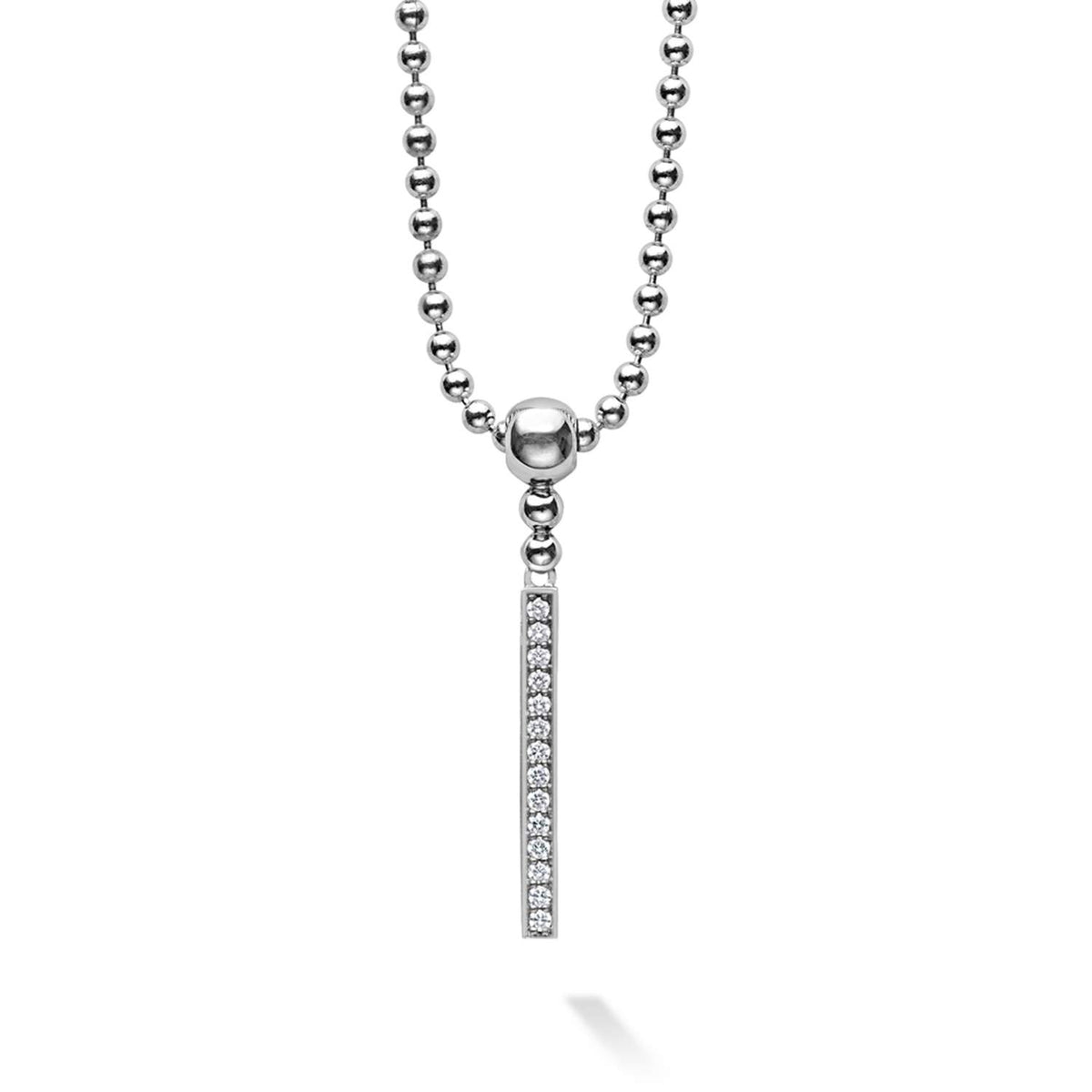 Lagos Sterling Silver Caviar Spark Diamond Bar Necklace  04-81061-DDML