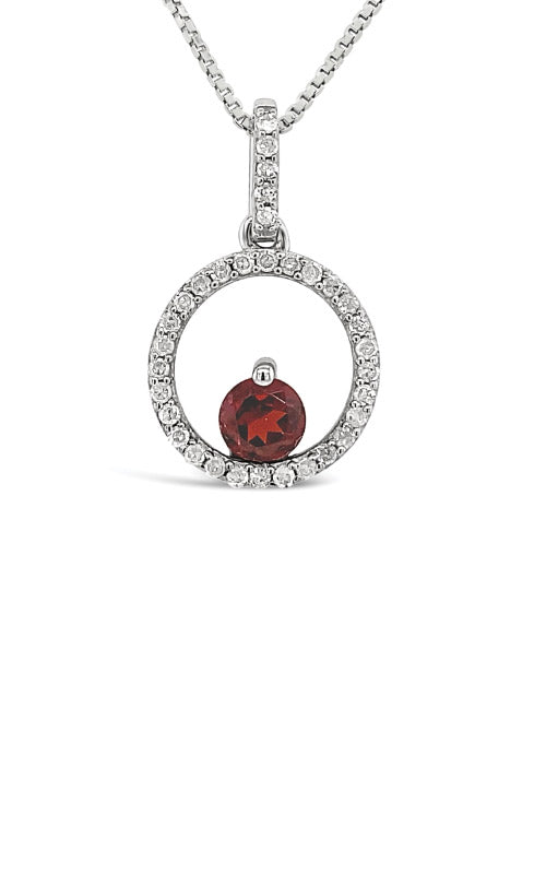 Albert's Sterling Silver Garnet and Diamond Circle Necklace P6785-JAN-GA-SS