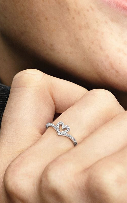 Pandora Wish Sparkling Wishbone Heart Ring 199302C01-54