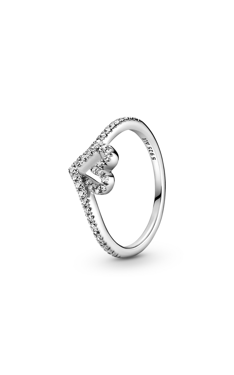 Pandora Sparkling Wishbone Heart Ring 199302C01-60