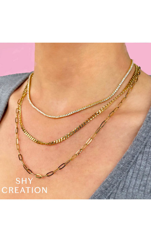 Shy Creation 14k Yellow Gold 3.29ctw Diamond Paper Clip Link Necklace SC55023197