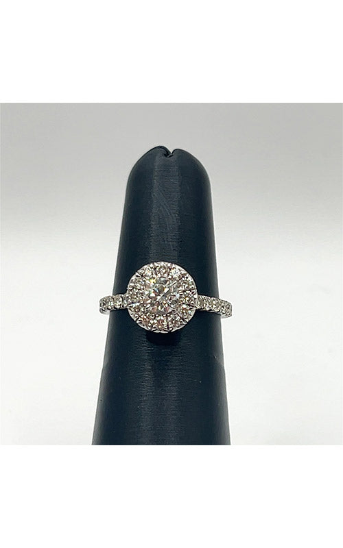 Alberts Estate 18k .65 Round Center Diamond with .50MLSide Surrounding Diamonds ISI1 Halo Size 5.75 Engagement Ring EDRIN00131