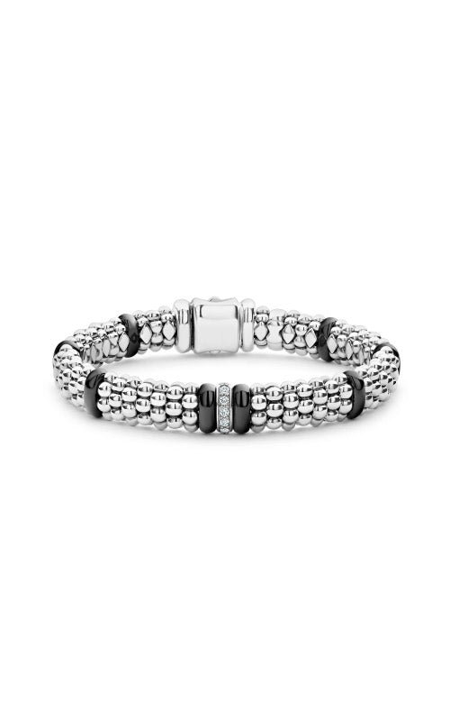 Lagos Sterling Silver 7.5 inch Diamond Black Caviar Bracelet 05-81334-CB7.5