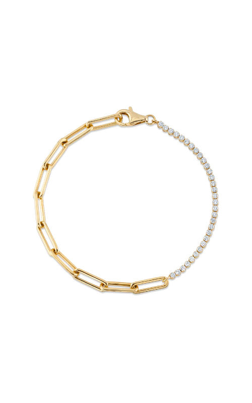 Shy Creation 14k Yellow Gold .66ctw Diamond Paper Clip Link Bracelet SC55024348