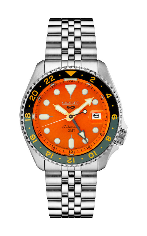 Seiko 5 Sports Men's 42.5mm Automatic GMT Orange Dial Watch SSK005