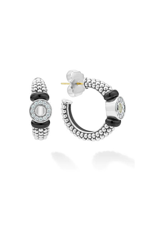 Lagos Black Caviar Ceramic and Diamond Black Circle Hoop Earrings 01-81934-CB