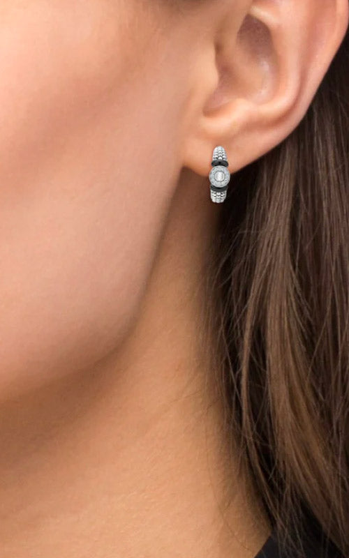 Lagos Black Caviar Ceramic and Diamond Black Circle Hoop Earrings 01-81934-CB