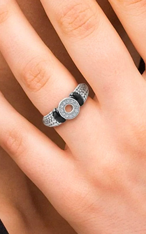 Lagos Sterling Silver Black Caviar .13ctw Ceramic Circle Ring SIZE 7 02-80738-CB7