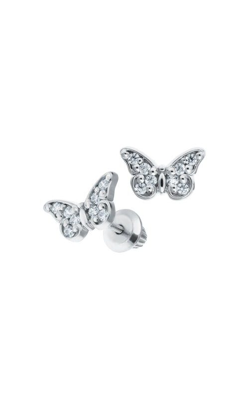Albert's Kids Sterling Silver Butterfly White CZ Safety Back Stud Earrings ES380