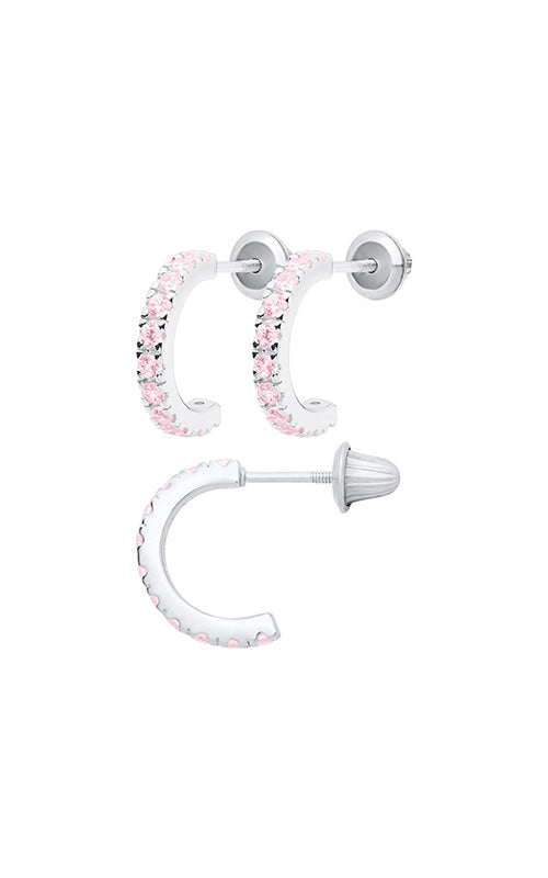 Albert's Kids Sterling Silver Pink CZ 3/4 Hoop Safety Back Earrings ES502