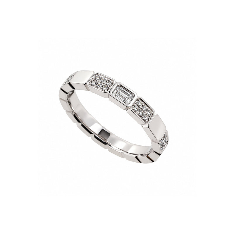 Ashley Lauren 18k White Gold 3mm .17ct Round and .62ct Emerald Diamond Bezel Band R1364-3-18W