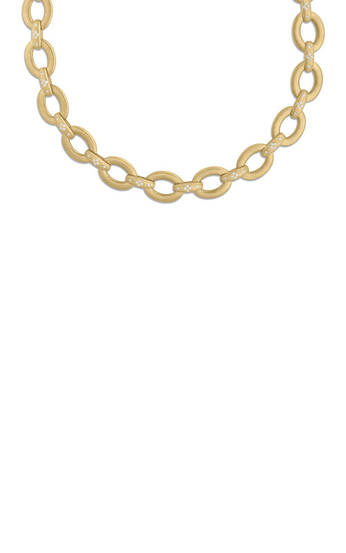 Roberto Coin 18k Yellow Gold &amp; .82ctw Diamond Duchessa Satin Oval Link Necklace 7773251AY16X