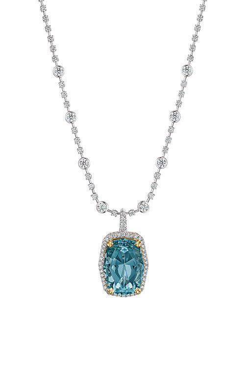 Ashley Lauren 18k White and Yellow Gold 18" 27.15ct Aquamarine and .82ctw Diamond Necklace ALC524