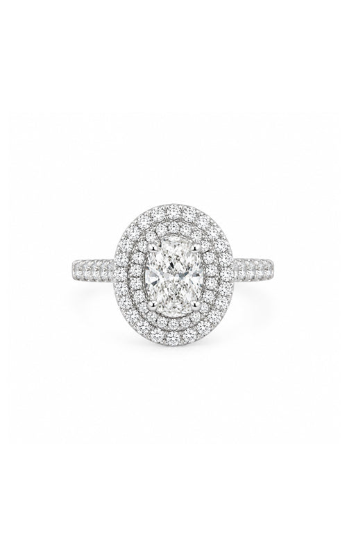 Albert's 14k White Gold 1ct Oval Center G SI2 and .74ctw Round Double Halo Engagement Ring ER9852-O102A