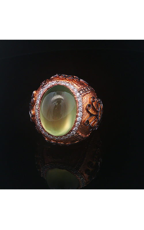 Albert's Estate 18k Yellow Gold 16.86ctw Oval Prehnite and .40CTW Diamond Ring OG32312