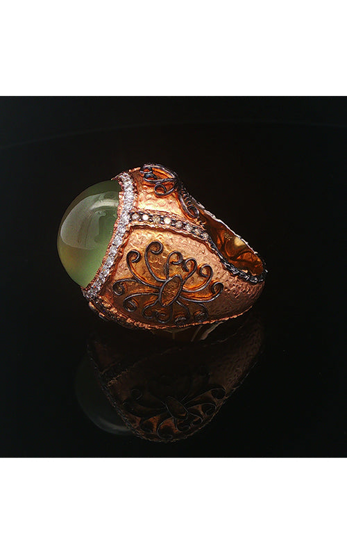 Albert's Estate 18k Yellow Gold 16.86ctw Oval Prehnite and .40CTW Diamond Ring OG32312
