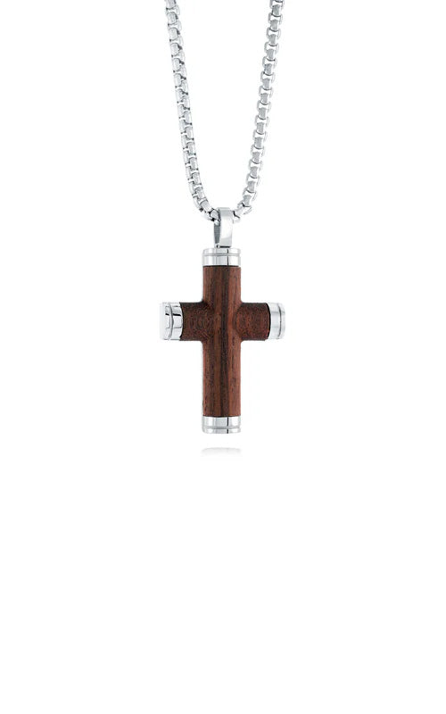 Italgem Steel Stainless Steel 22 Inch Wood Cross Pendant SC183-SI