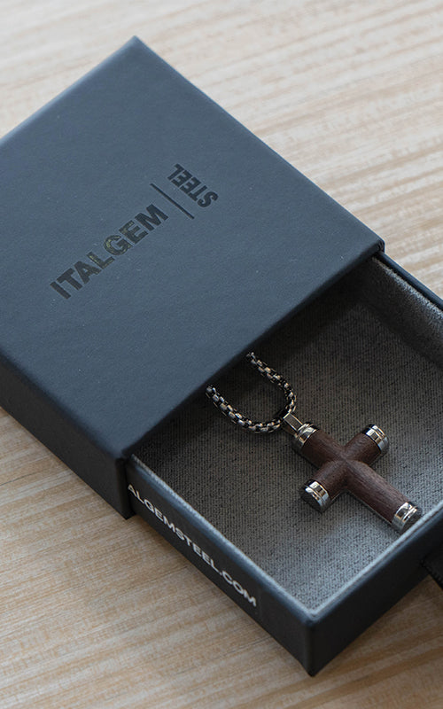 Italgem Steel Stainless Steel 22 Inch Wood Cross Pendant SC183-SI