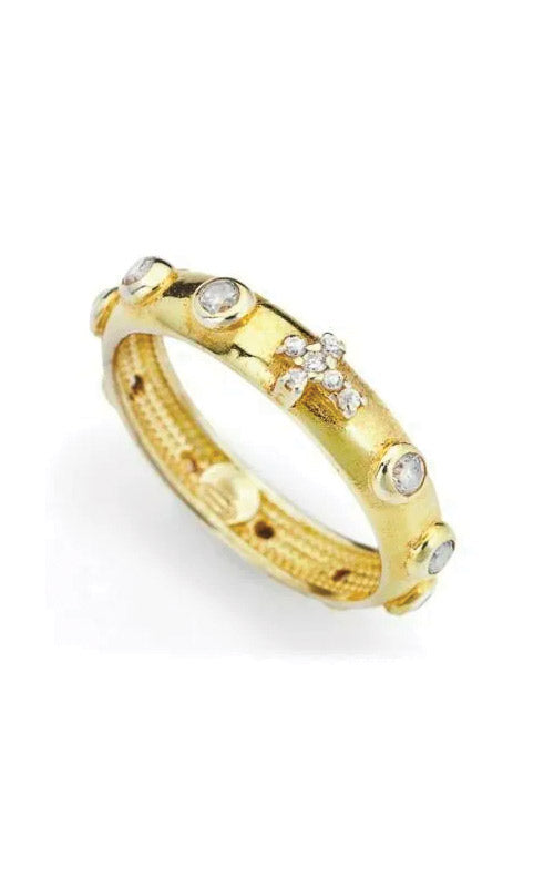 Amen Gold Plated Sterling Silver Cross CZ Bezel O Ring Size 6.75 - AROGB-14 US