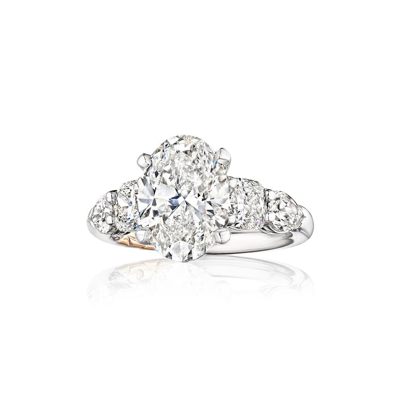 A.JAFFE 14k White & Rose Gold 3.07ct Oval Center with 1.66ctw Cushion and Pear Shape Sides Engagement Ring DSMC500010/L3XOV00014