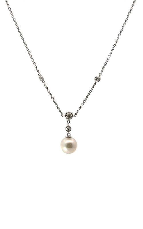 Ashley Lauren 14k White Gold 8-8.55MM Cultured Pearl 0.25ctw Round Diamond 18" Necklace PP173AW