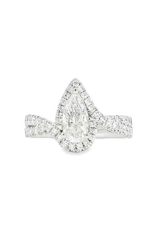 Albert's 14k White Gold .87 Pear Shape E VVS2  .57 Round Halo Engagement Ring ER12466-PS092A/TRADJ02902-2