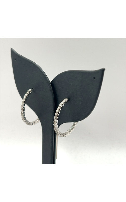 Alberts 14k White Gold 1.72tw Hoops with 66 Round Diamonds with Friction Backs 65866C
