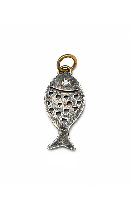 Ashley Lauren 24k Yellow Gold and Silver Byzantine Fish and Diamond Charm PW34395B