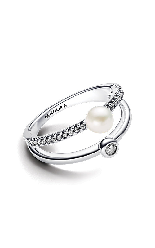 Pandora Treated Freshwater Cultured Pearl & Pavé Double Band Ring 193147C01-54