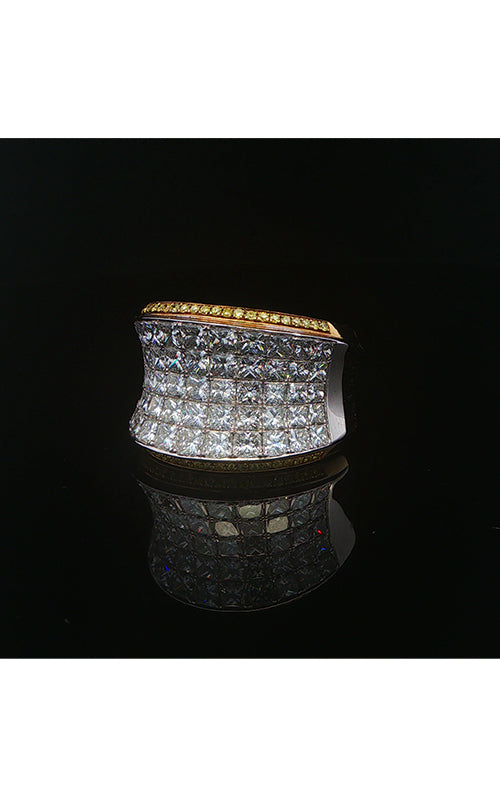 Albert's Estate Simon G. 18K White and Yellow Gold 4.42CTW Princess Cut F-G VS1 Diamonds .21CTW Yellow Diamond Wide Band EDRIN01878