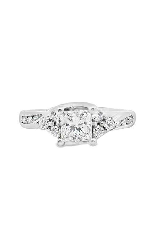 Albert's 14k White Gold .92ct Princess Cut with .33ct Round Diamond Engagement Ring V080638