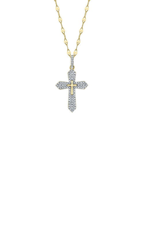 Shy Creation 14k Yellow Gold .17ctw Diamond Pave Cross Necklace SC55026012RD