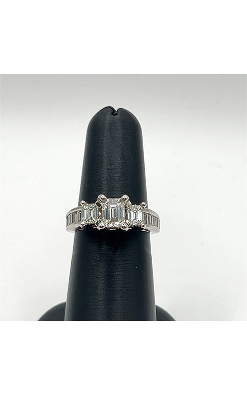 Alberts Estate 14k White Gold .78 Emerald Cut Center Stone G VS2 with .58 Emerald Cut Side Stones G-H SI1 Size 6.50 Engagement Ring EDRIN02330